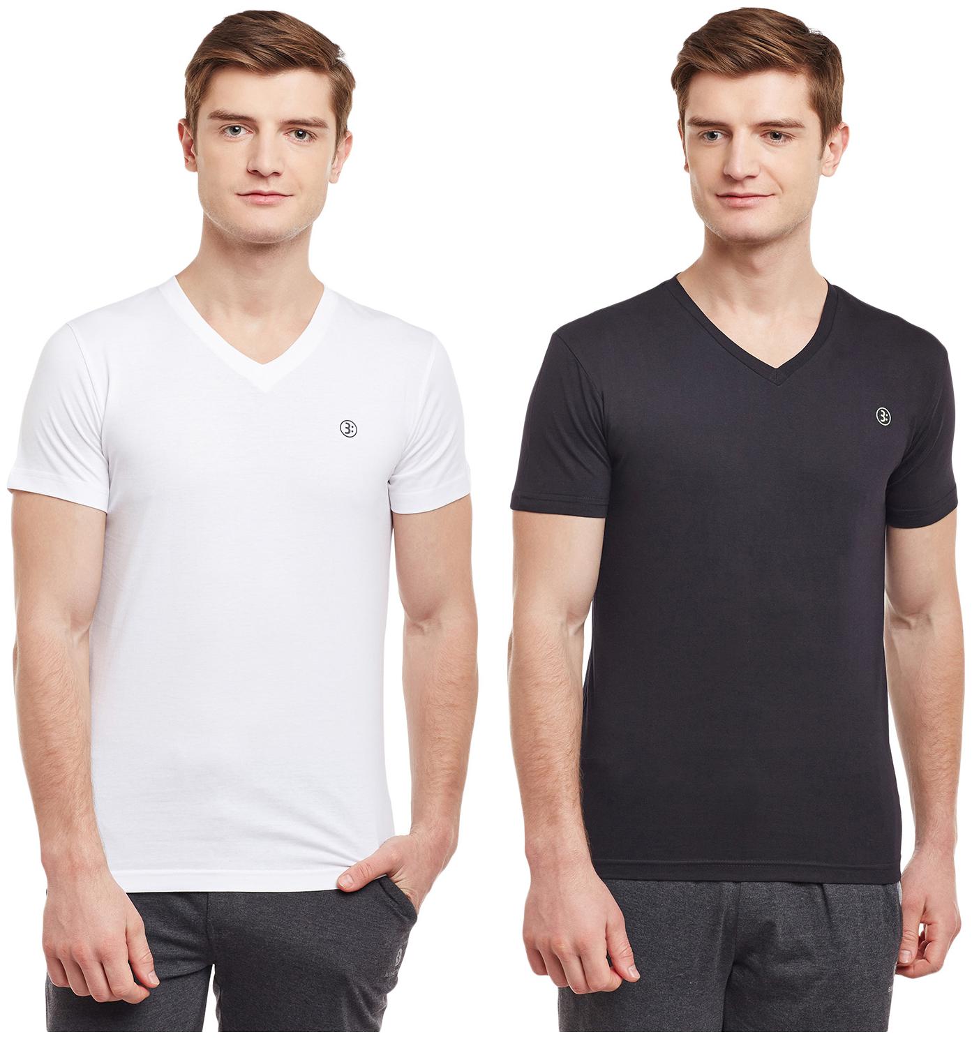 

Bodyactive Men White Black Regular fit Cotton V neck T-Shirt - Pack Of 2