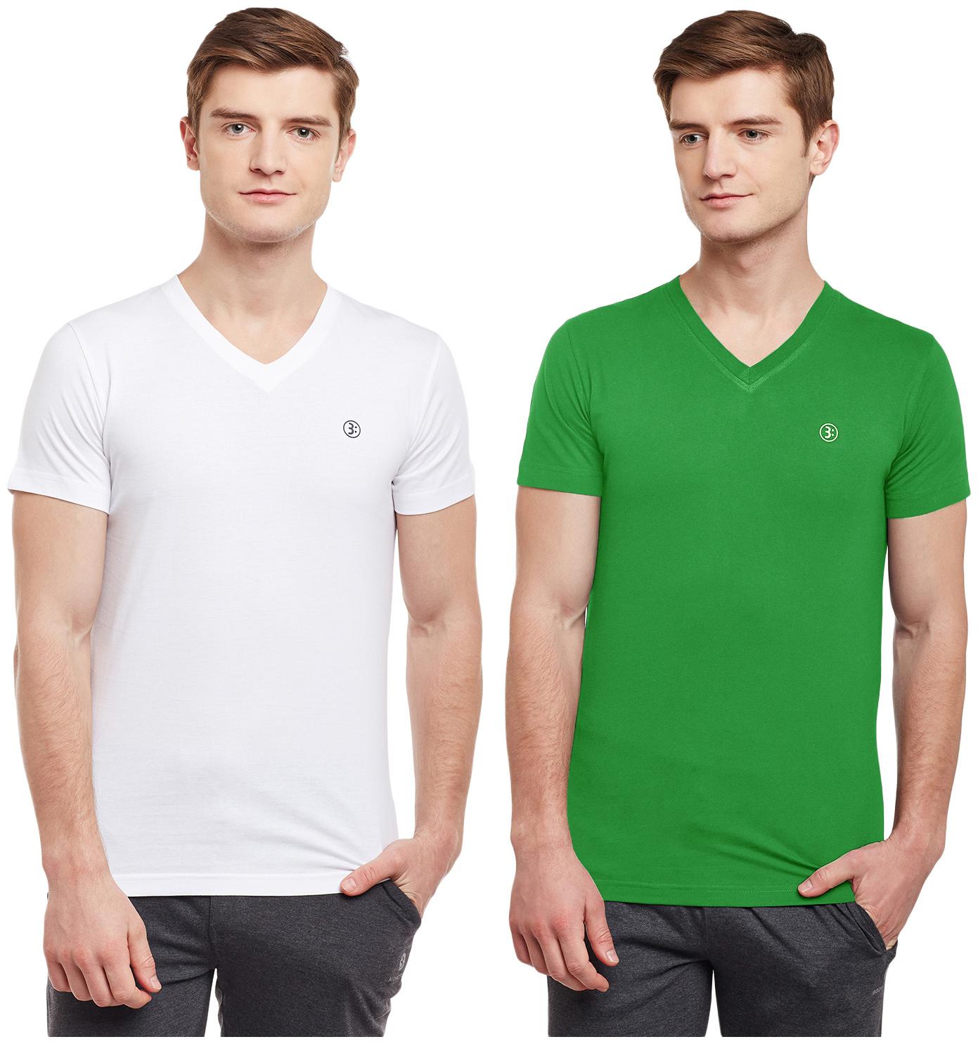 

Bodyactive Men Grey Green Regular fit Cotton V neck T-Shirt - Pack Of 2