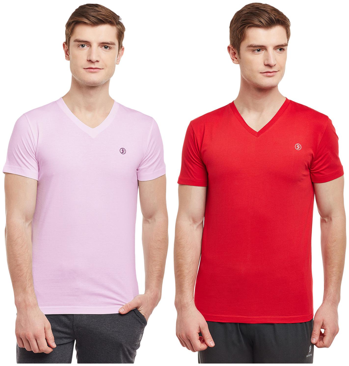 

Bodyactive Men Pink Red Regular fit Cotton V neck T-Shirt - Pack Of 2