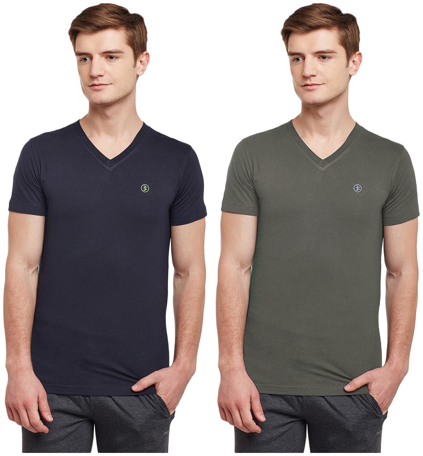 

Bodyactive Men Blue Green Regular fit Cotton V neck T-Shirt - Pack Of 2
