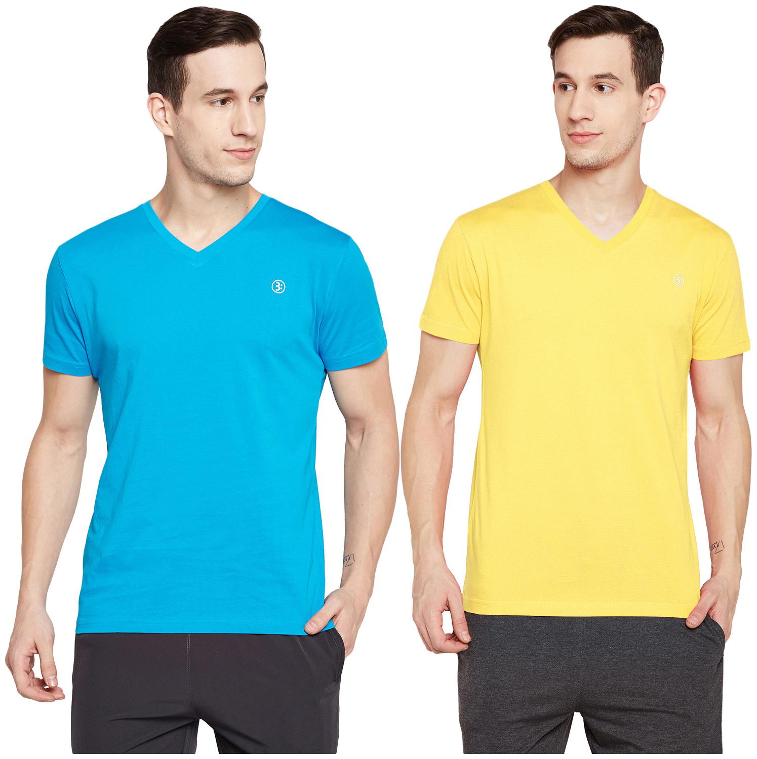 

Bodyactive Men Turquoise Yellow Regular fit Cotton V neck T-Shirt - Pack Of 2