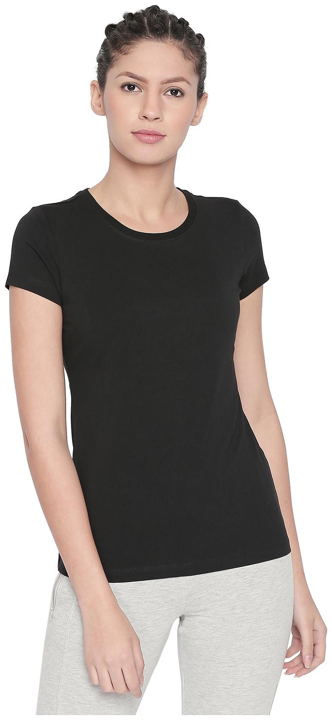 

Bodyactive Women Black Regular fit Round neck Cotton T shirt