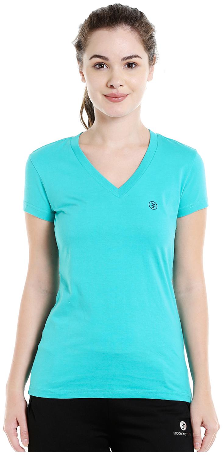 

Bodyactive Women Green Regular fit V neck Cotton T shirt