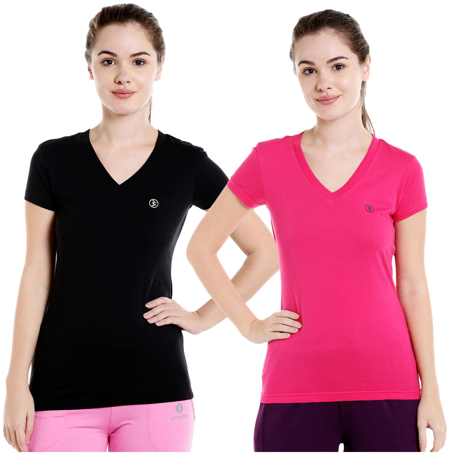

Bodyactive Women Assorted Regular fit V neck Cotton T shirt