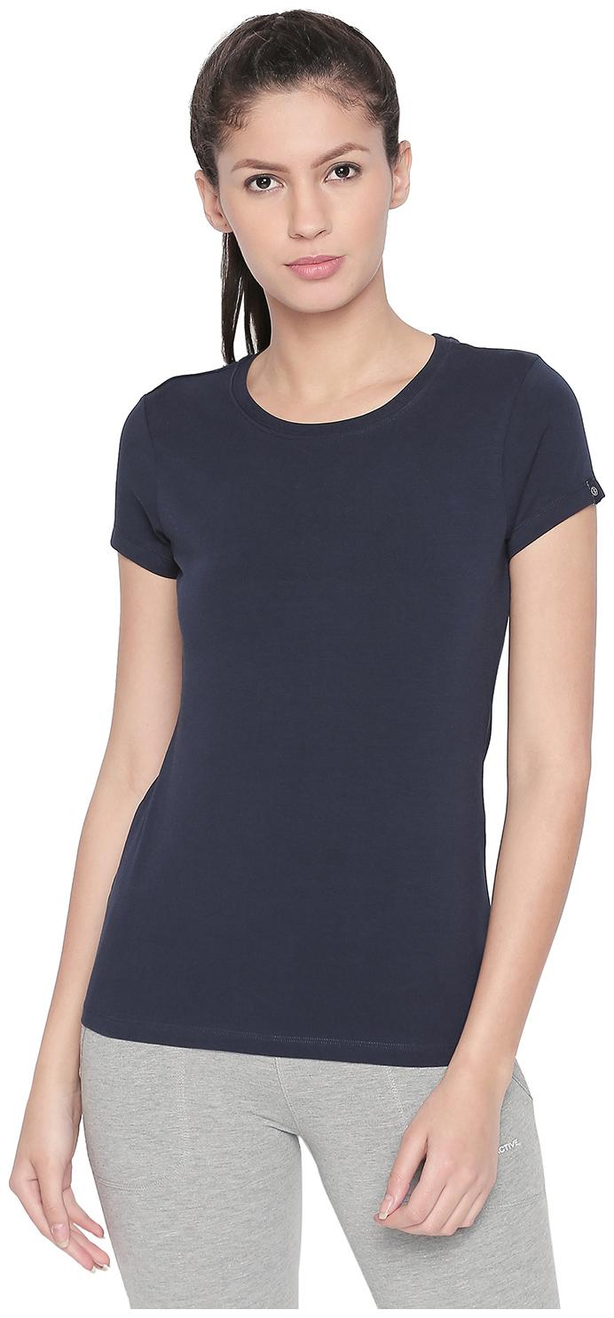 

Bodyactive Women Blue Regular fit Round neck Cotton T shirt