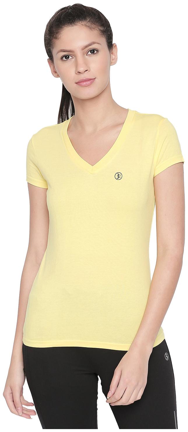 

Bodyactive Women Yellow Regular fit V neck Cotton T shirt