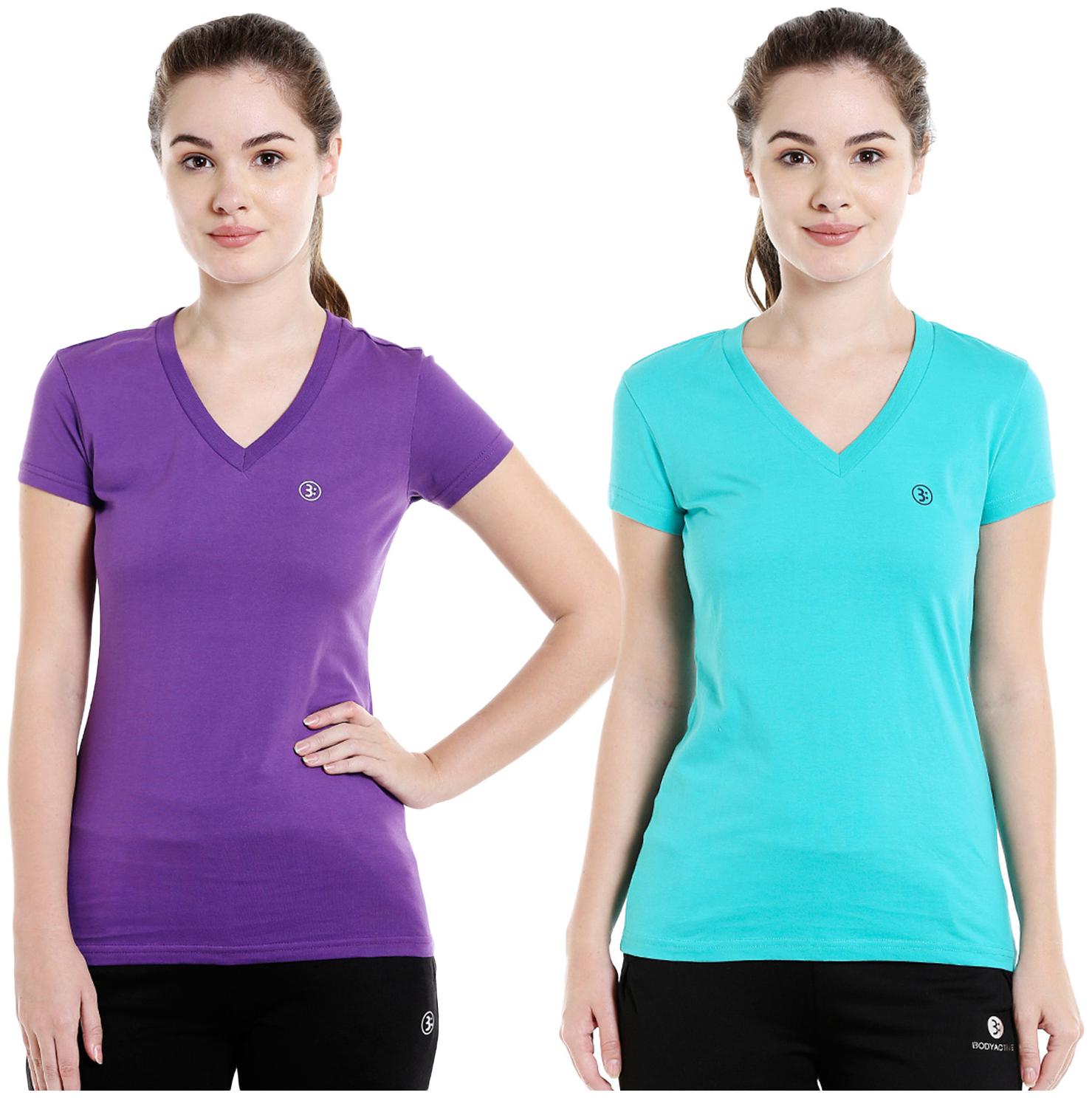 

Bodyactive Women Assorted Regular fit V neck Cotton T shirt