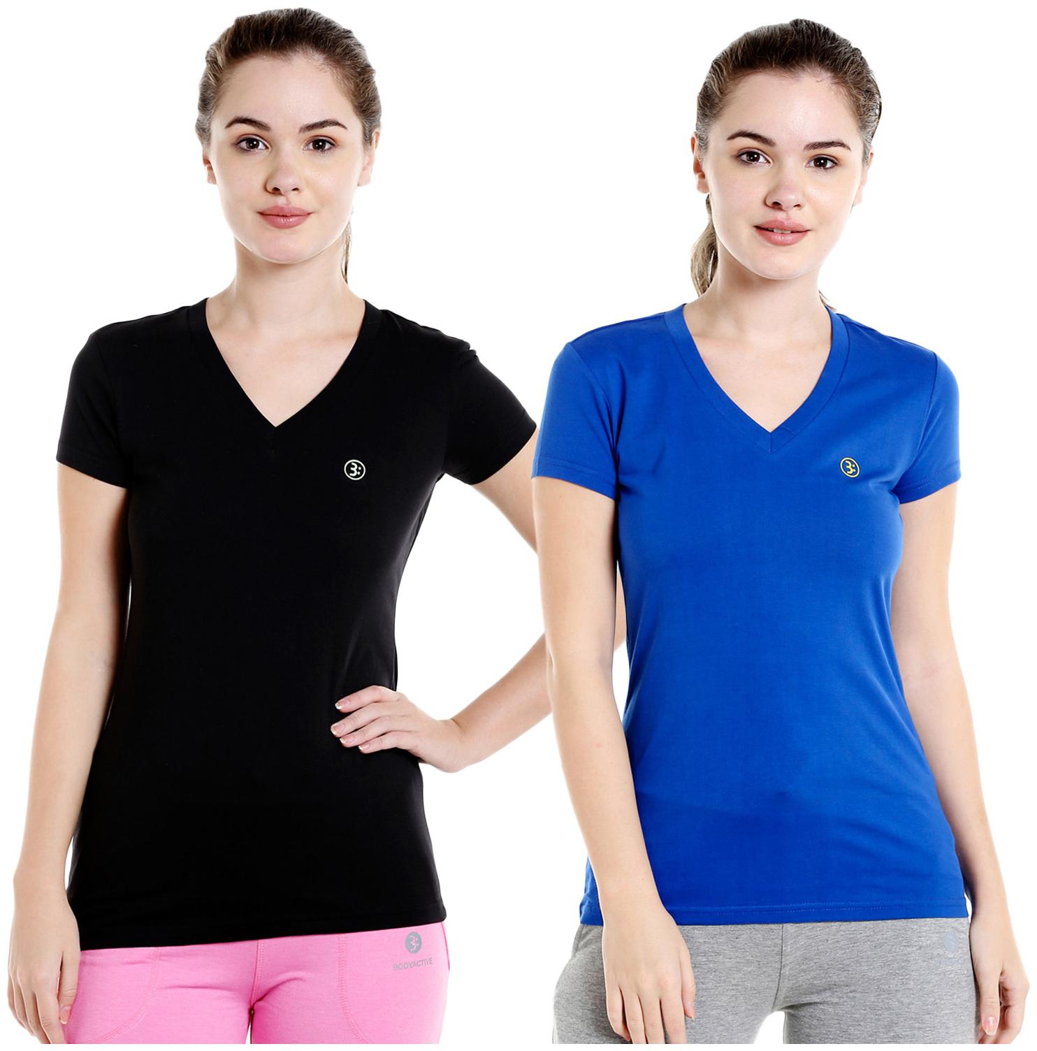 

Bodyactive Women Assorted Regular fit V neck Cotton T shirt
