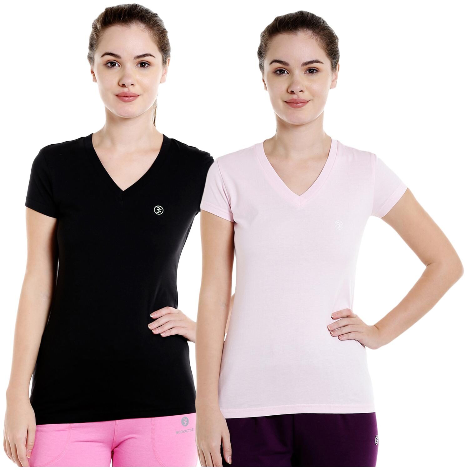 

Bodyactive Women Assorted Regular fit V neck Cotton T shirt