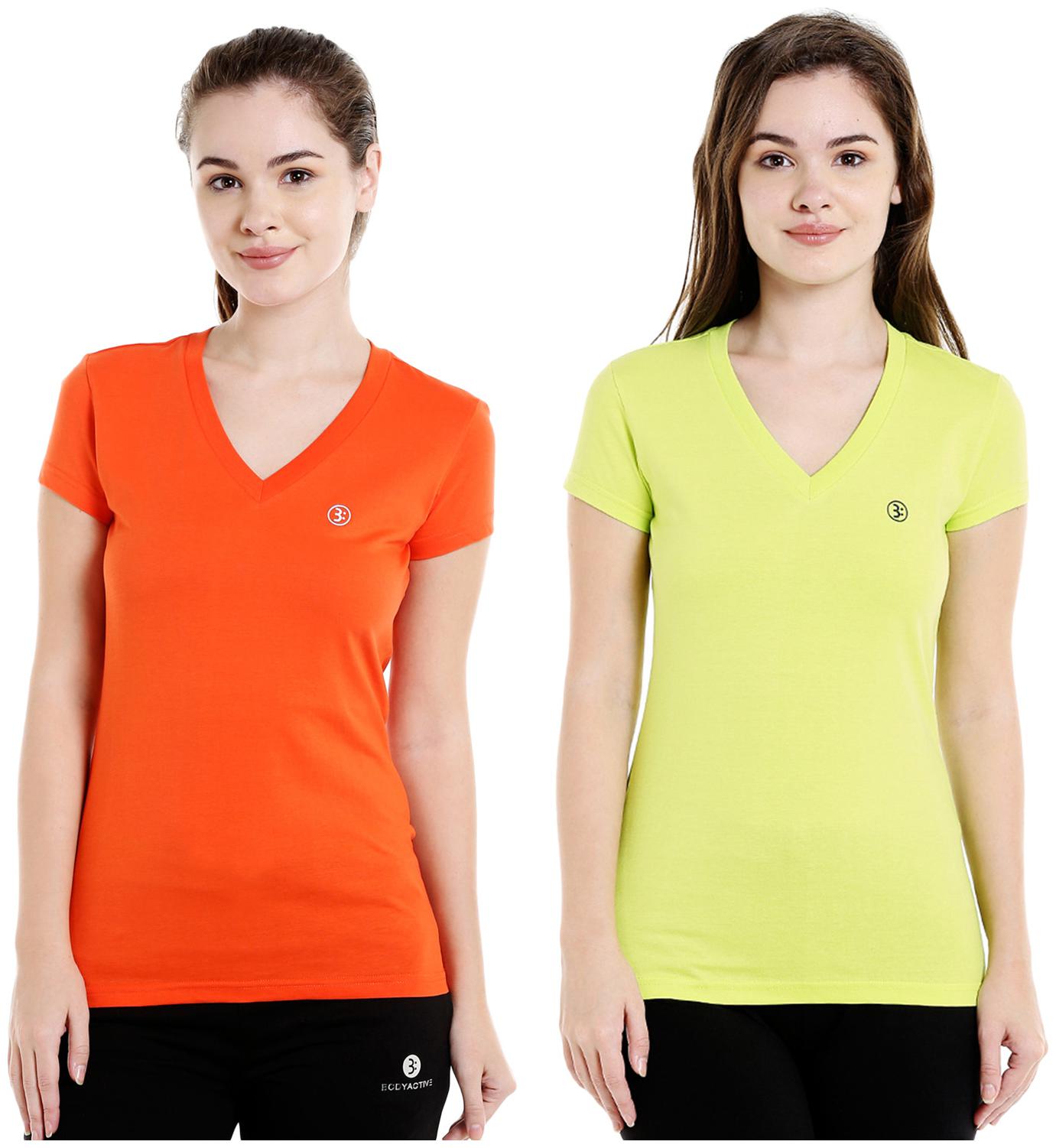 

Bodyactive Women Assorted Regular fit V neck Cotton T shirt