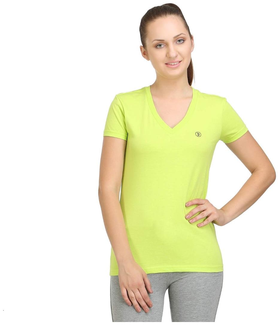 

Bodyactive Women Green Regular fit V neck Cotton T shirt