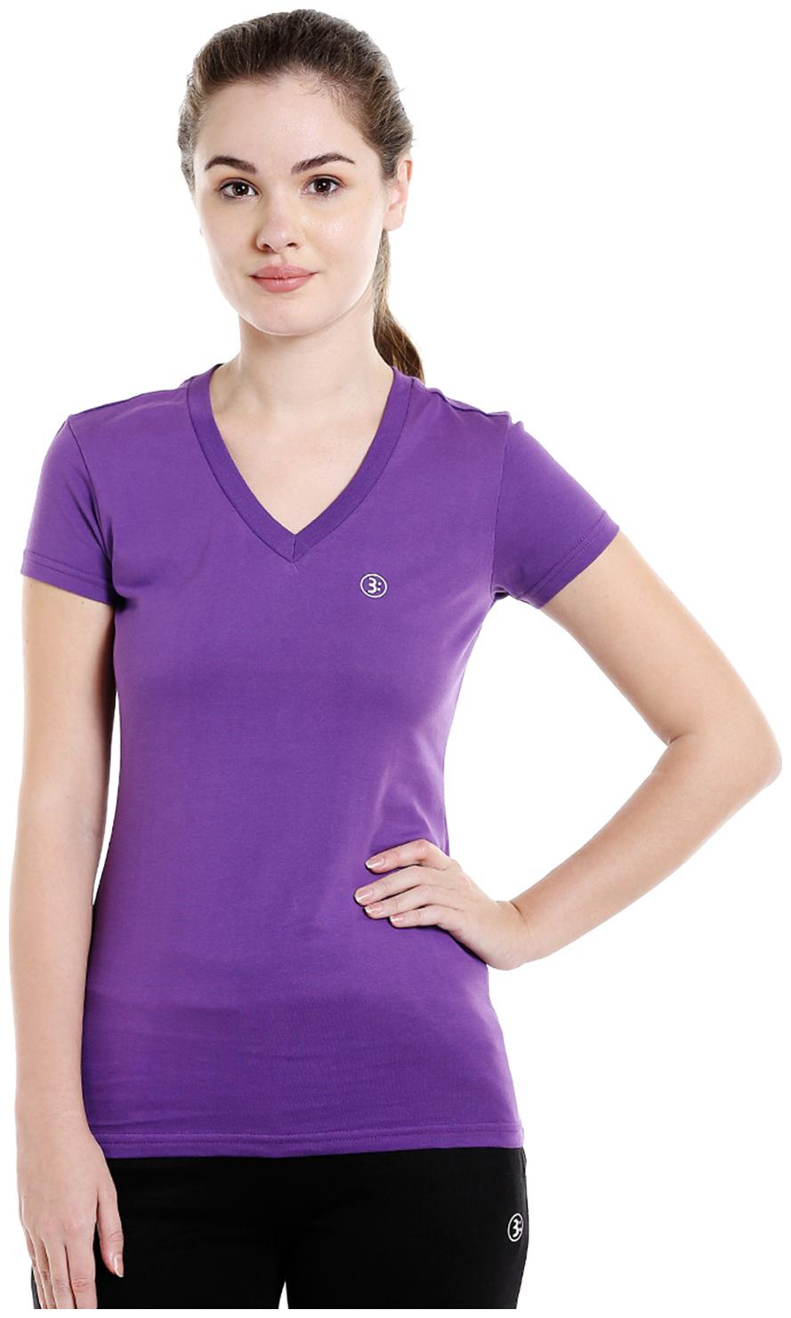 

Bodyactive Women Purple Regular fit V neck Cotton T shirt