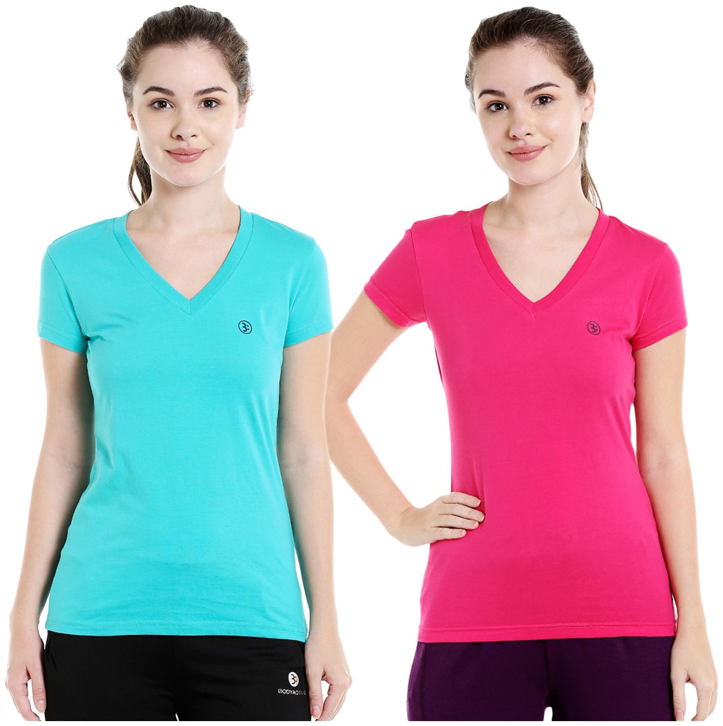 

Bodyactive Women Assorted Regular fit V neck Cotton T shirt