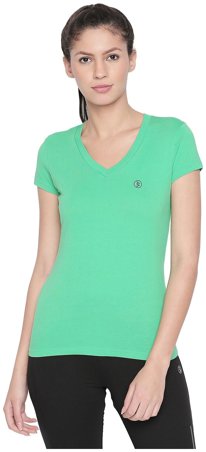 

Bodyactive Women Green Regular fit V neck Cotton T shirt