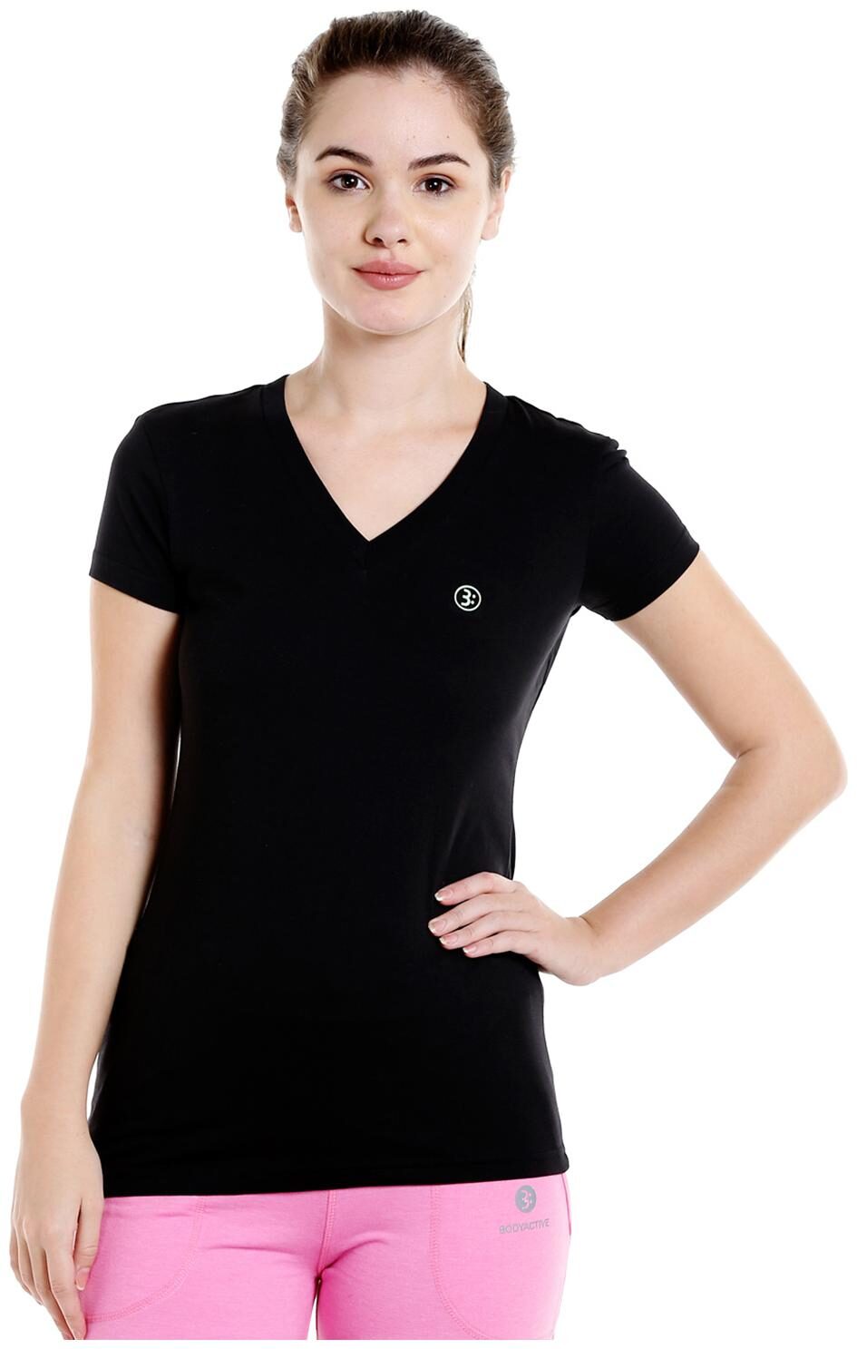 

Bodyactive Women Black Regular fit V neck Cotton T shirt