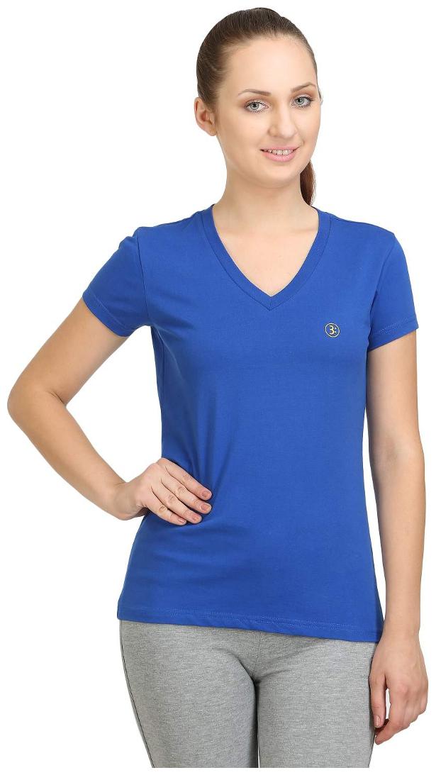 

Bodyactive Women Blue Regular fit V neck Cotton T shirt