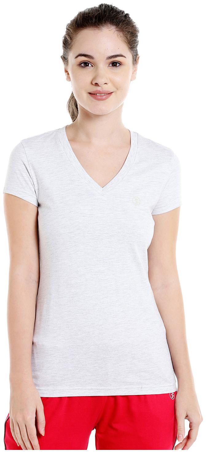 

Bodyactive Women Grey Regular fit V neck Cotton T shirt