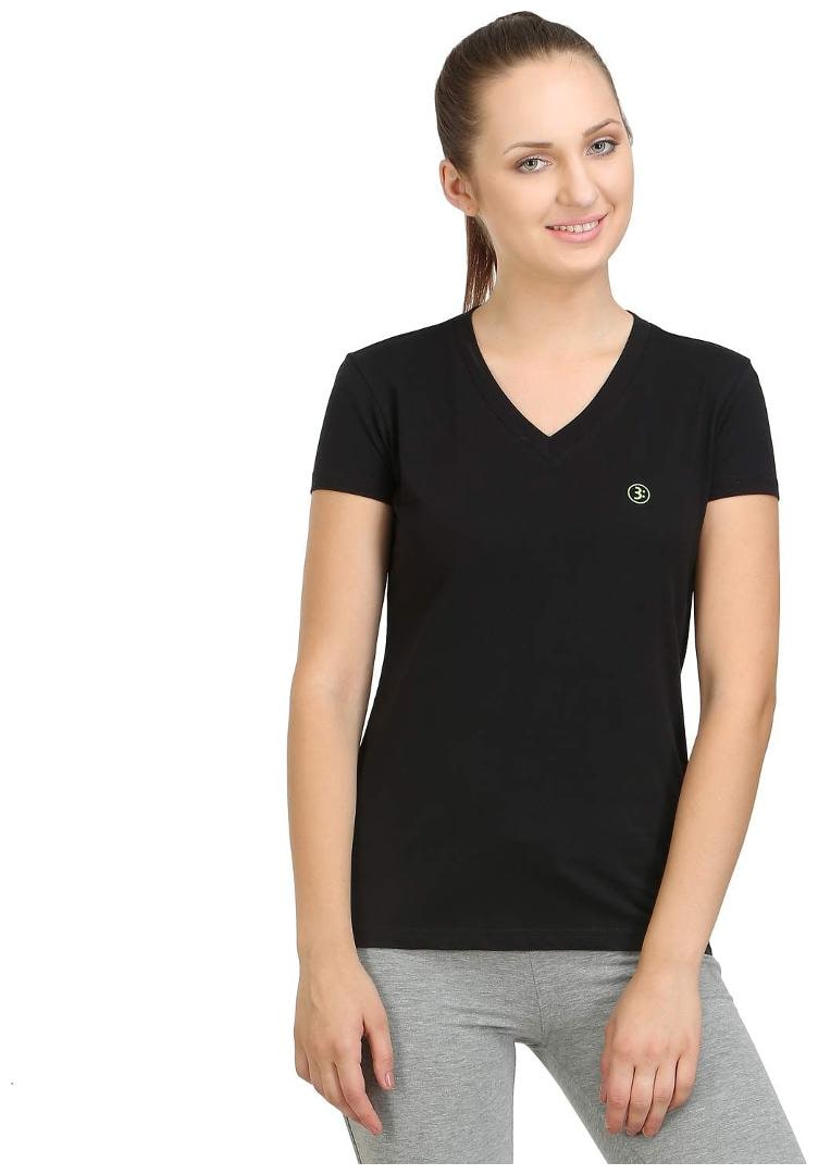 

Bodyactive Women Black Regular fit V neck Cotton T shirt