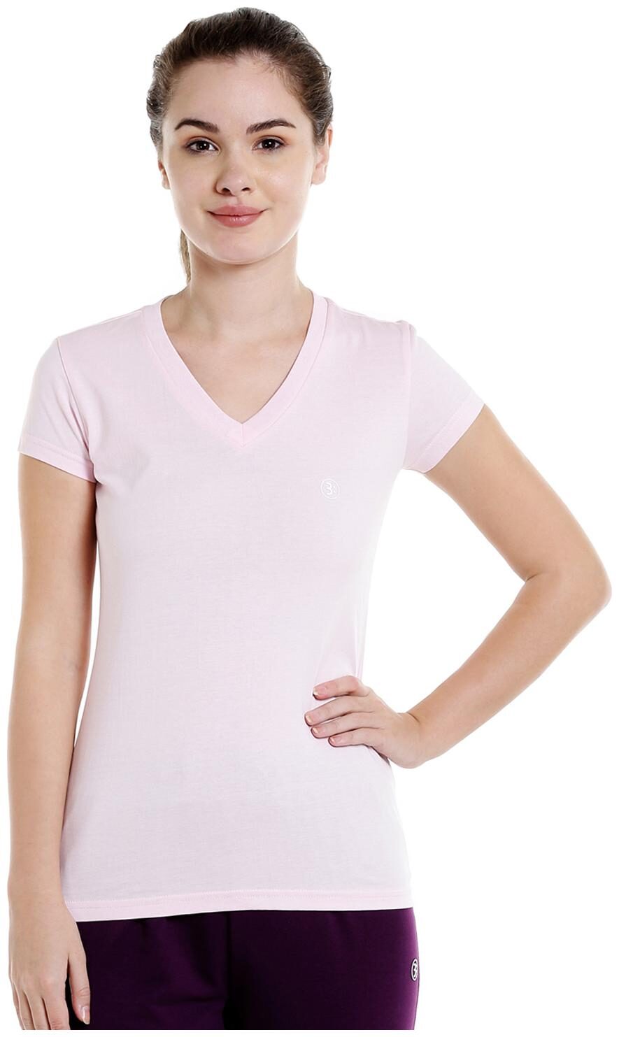 

Bodyactive Women Pink Regular fit V neck Cotton T shirt
