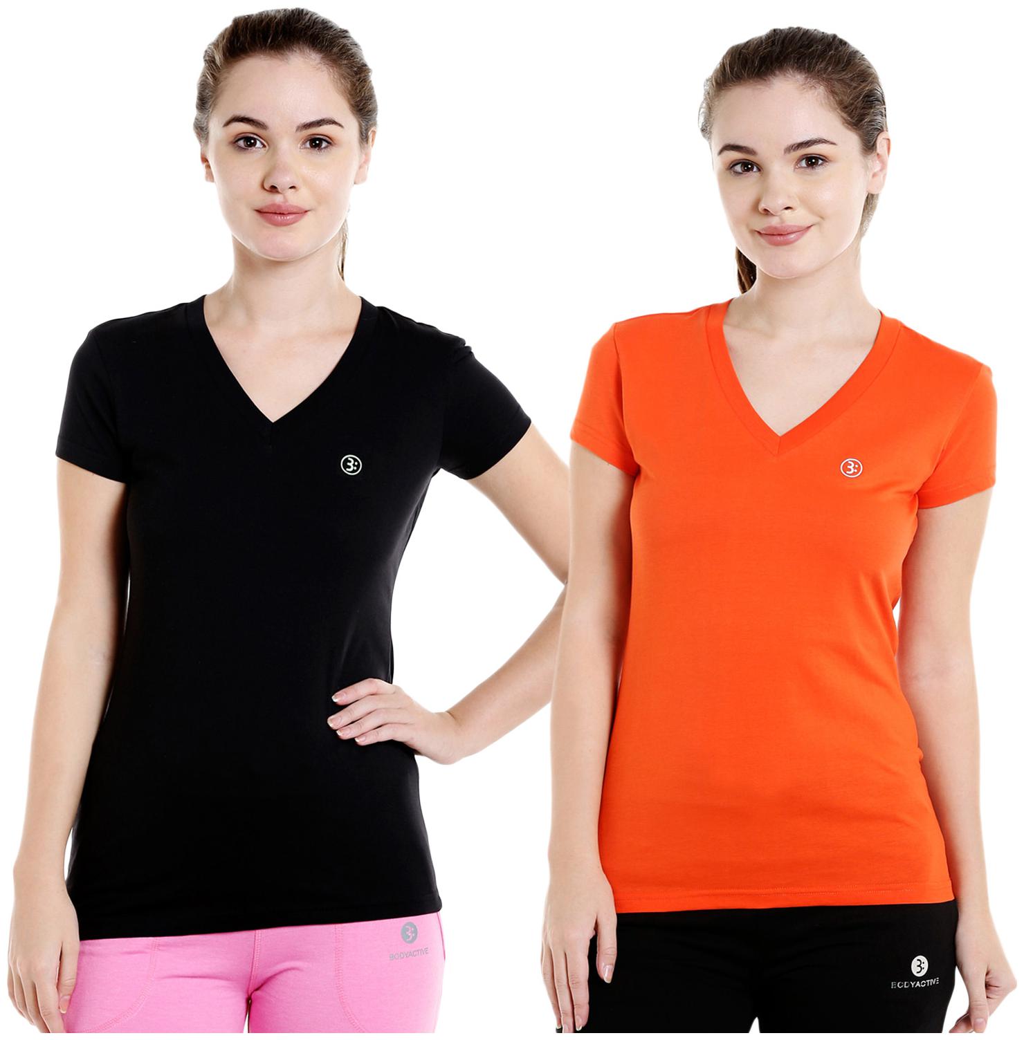 

Bodyactive Women Assorted Regular fit V neck Cotton T shirt
