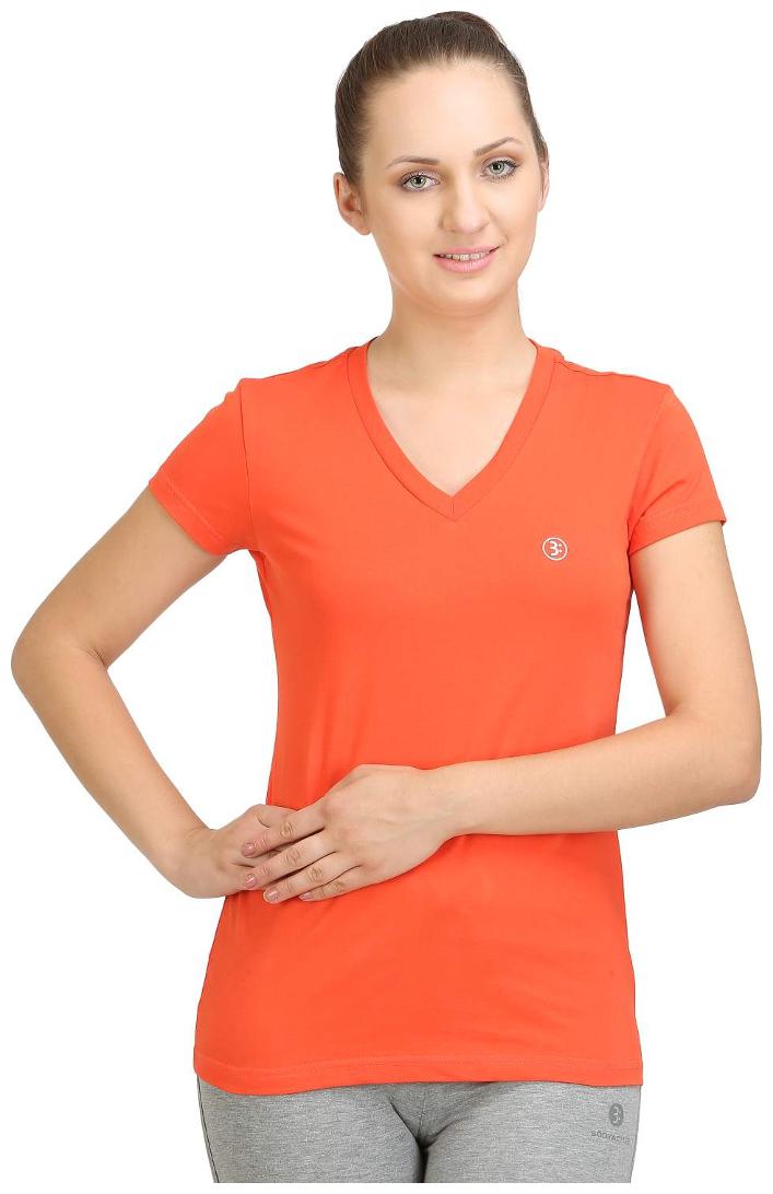 

Bodyactive Women DP Orange V Neck Tee-TS14-DPORG