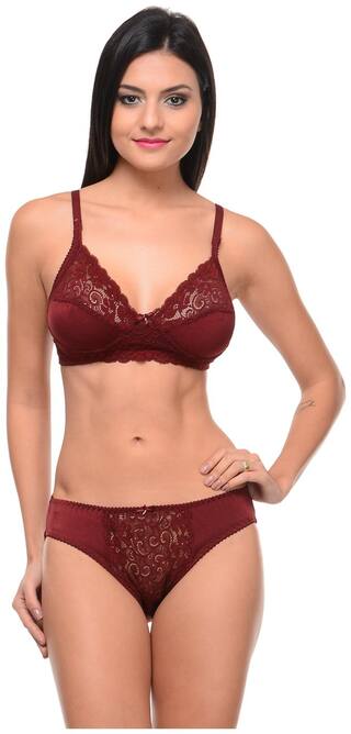 Bodycare Maroon Colour Bridal Bra & Panty Set In Nylon Elastane