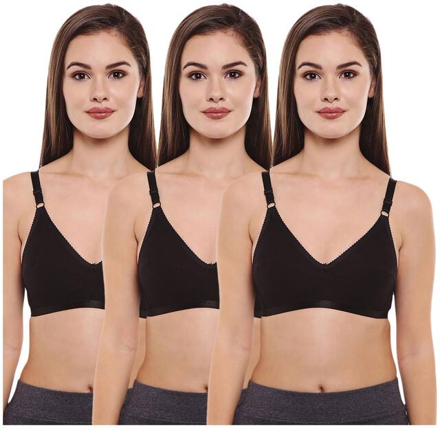Bodycare Pack of 3 Non Padded Cotton T Shirt Bra - Black
