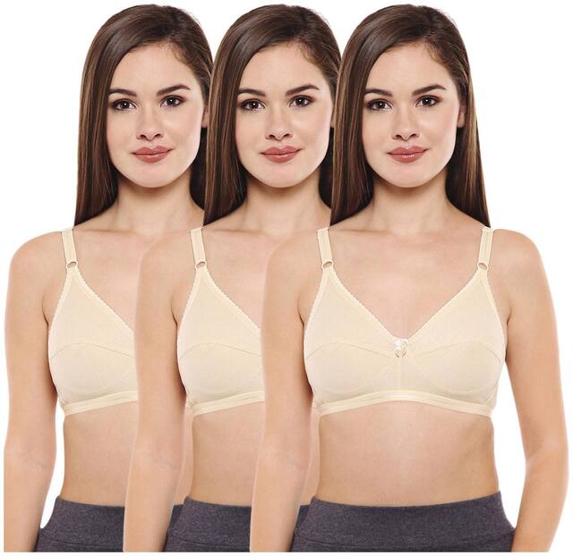 Bodycare Pack of 3 Non Padded Cotton T Shirt Bra - Beige