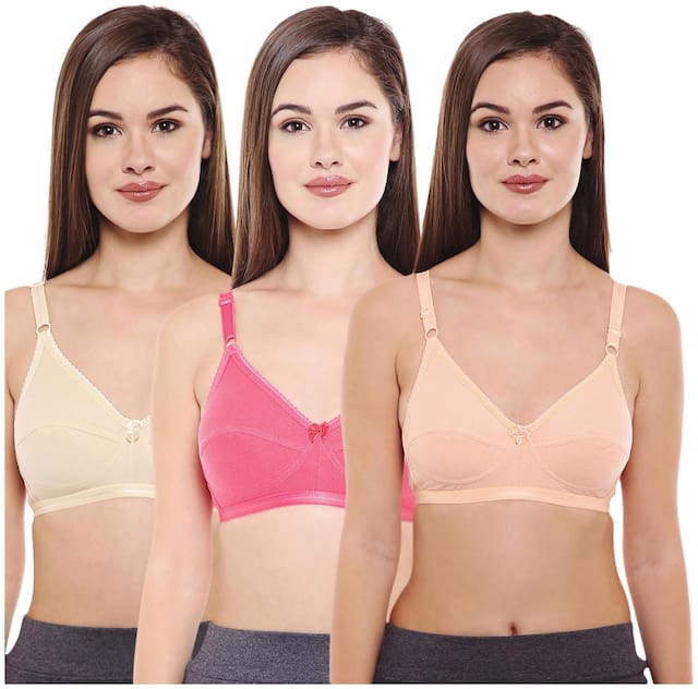 Bodycare Pack of 3 Non Padded Cotton T Shirt Bra - Assorted