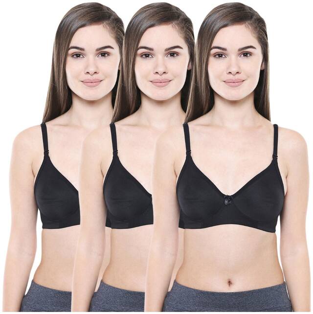 Bodycare Pack of 3 Non Padded Cotton T Shirt Bra - Black