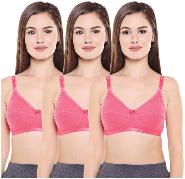 Bodycare Pack of 3 Non Padded Cotton T Shirt Bra - Pink