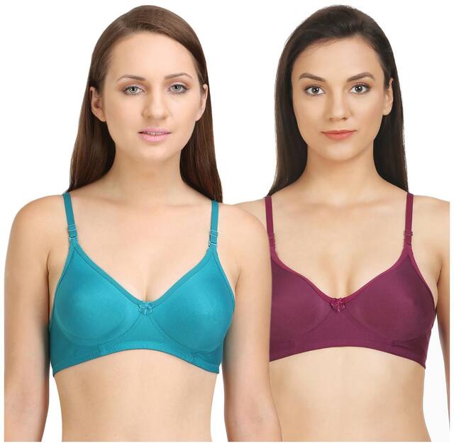 Bodycare Pack of 2 Non Padded Cotton T Shirt Bra - Multi