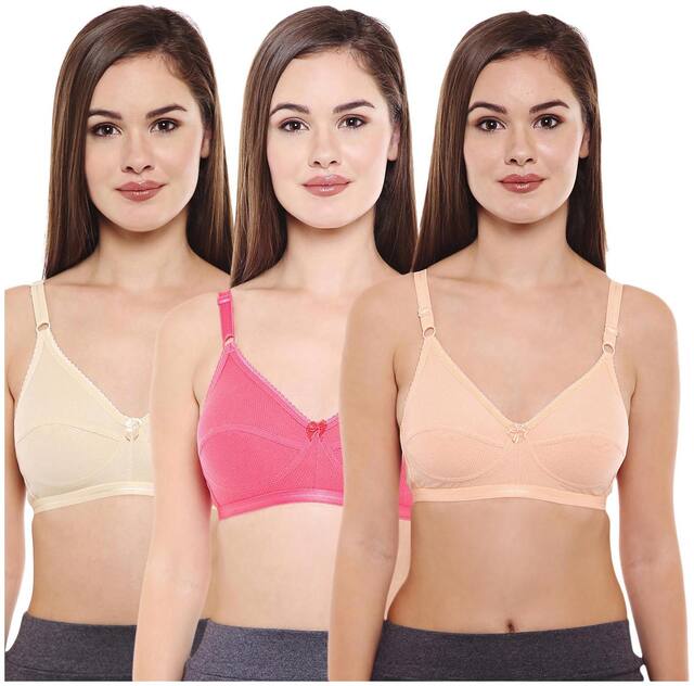 Bodycare Pack of 3 Non Padded Cotton T Shirt Bra - Assorted