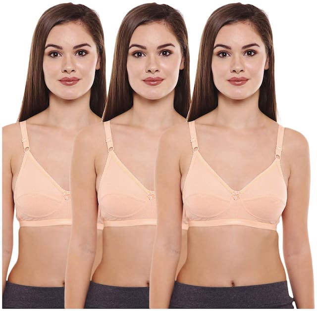 Bodycare Pack of 3 Non Padded Cotton T Shirt Bra - Orange