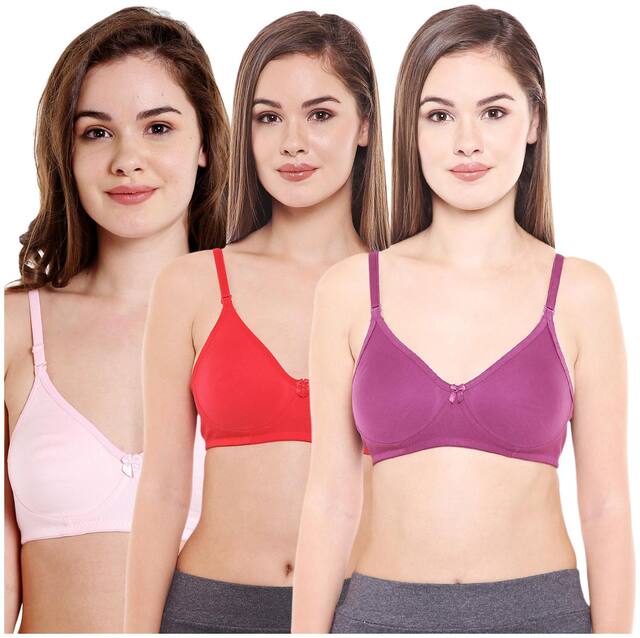 Bodycare Pack of 3 Non Padded Cotton T Shirt Bra - Assorted