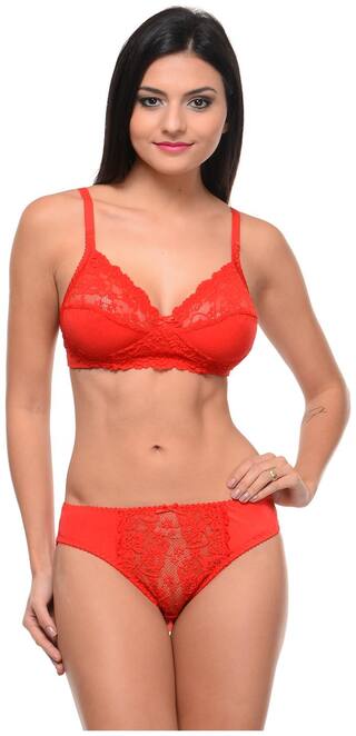 Bodycare Red Colour Bridal Bra & Panty Set In Nylon Elastane