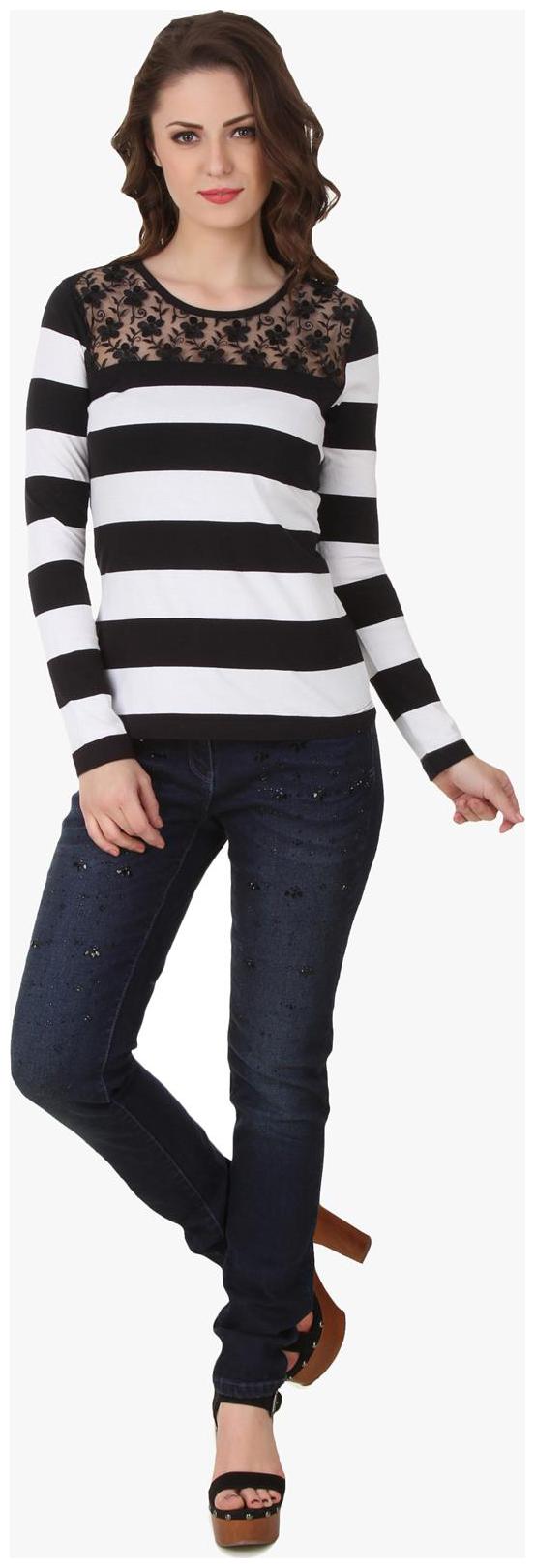 

Texco Bold Black White Stripe Smart Casual Lace Yock Top