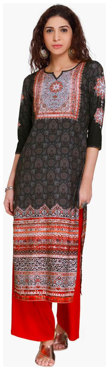 

NAARI Women Grey Printed Straight Kurti