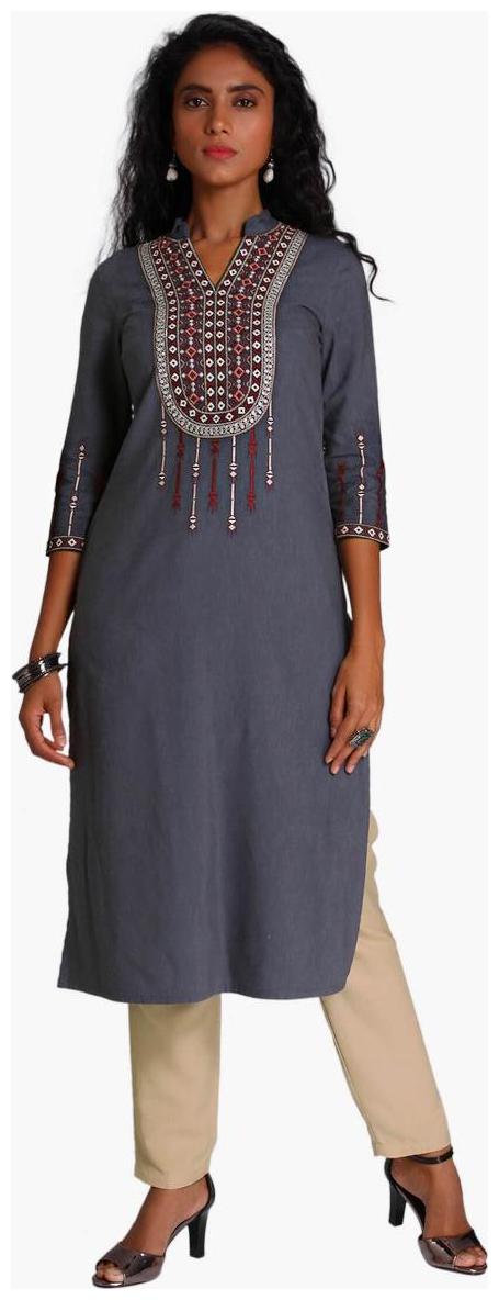 

NAARI Women Grey Embroidered Straight Kurti
