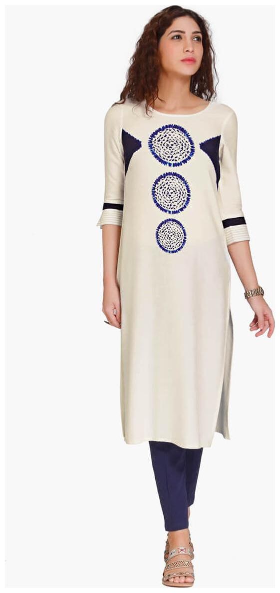 

NAARI Women White Printed Straight Kurti