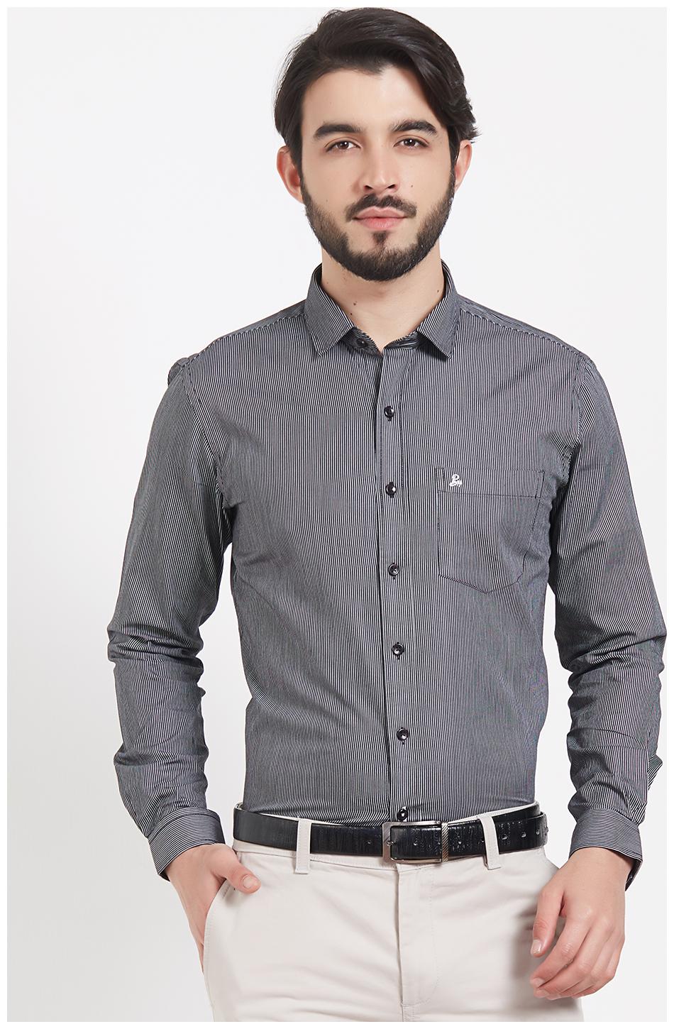 

Bombay High Men Grey Vertical Stripes Slim Fit Casual Shirt