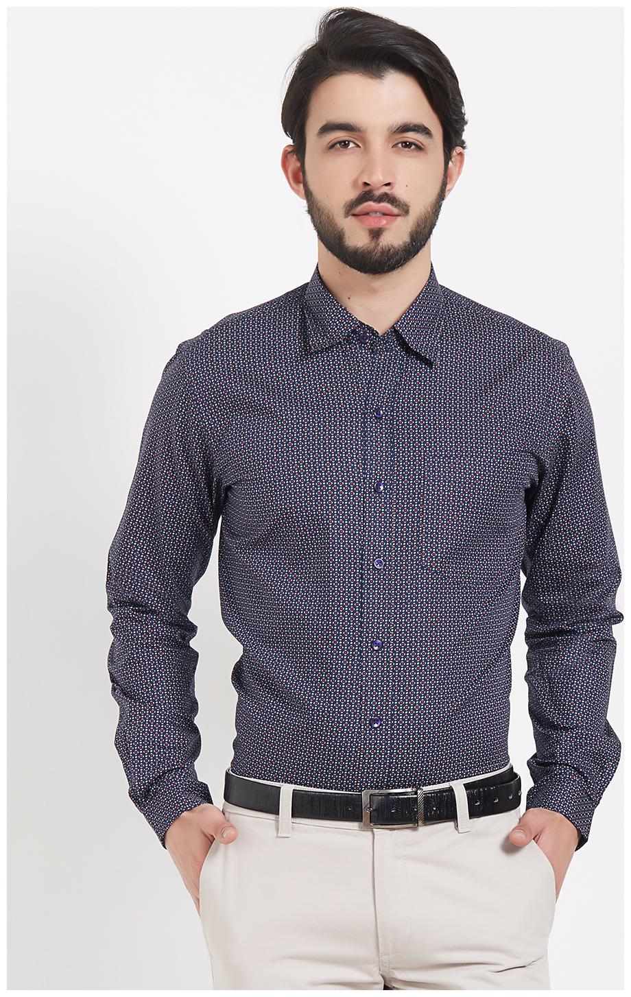 

Bombay High Men Blue Printed Slim Fit Casual Shirt