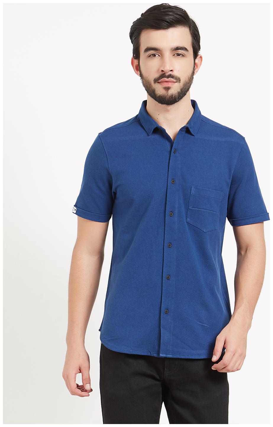 

BONATY Men Blue Solid Regular Fit Casual Shirt