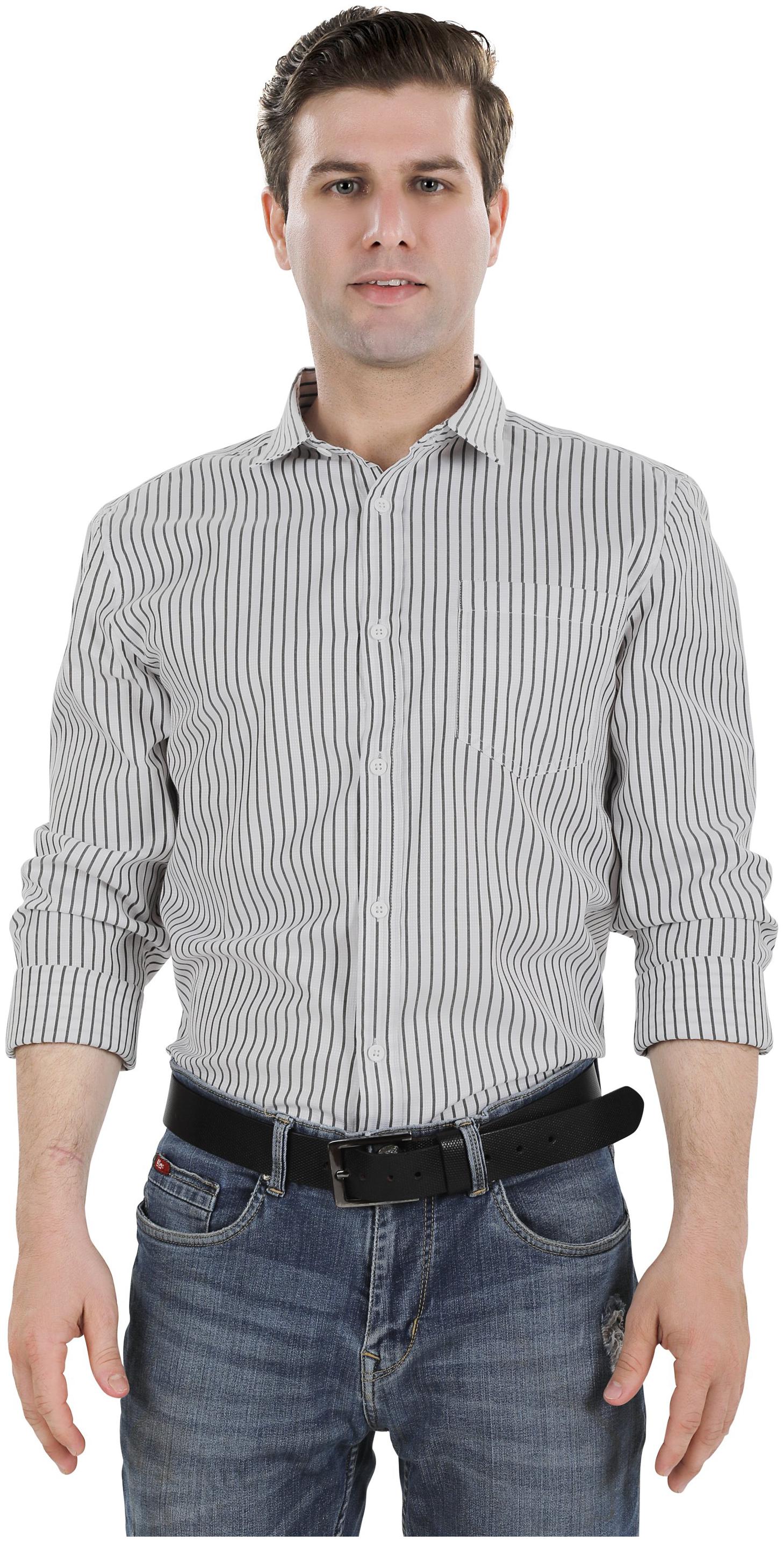 

Bonneville Men White Cotton Striped Shirt