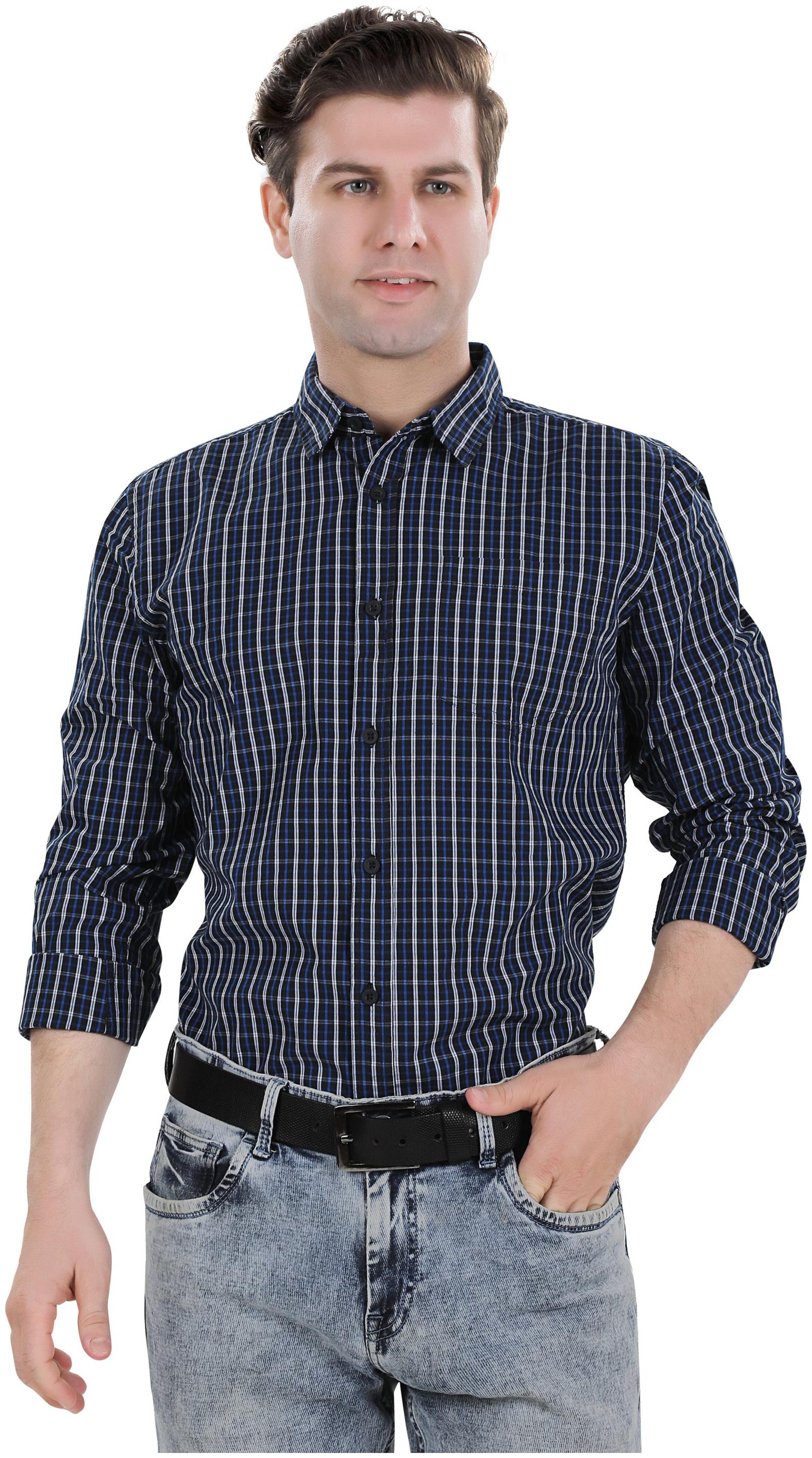 

Bonneville Men Blue Checked Slim Fit Casual Shirt