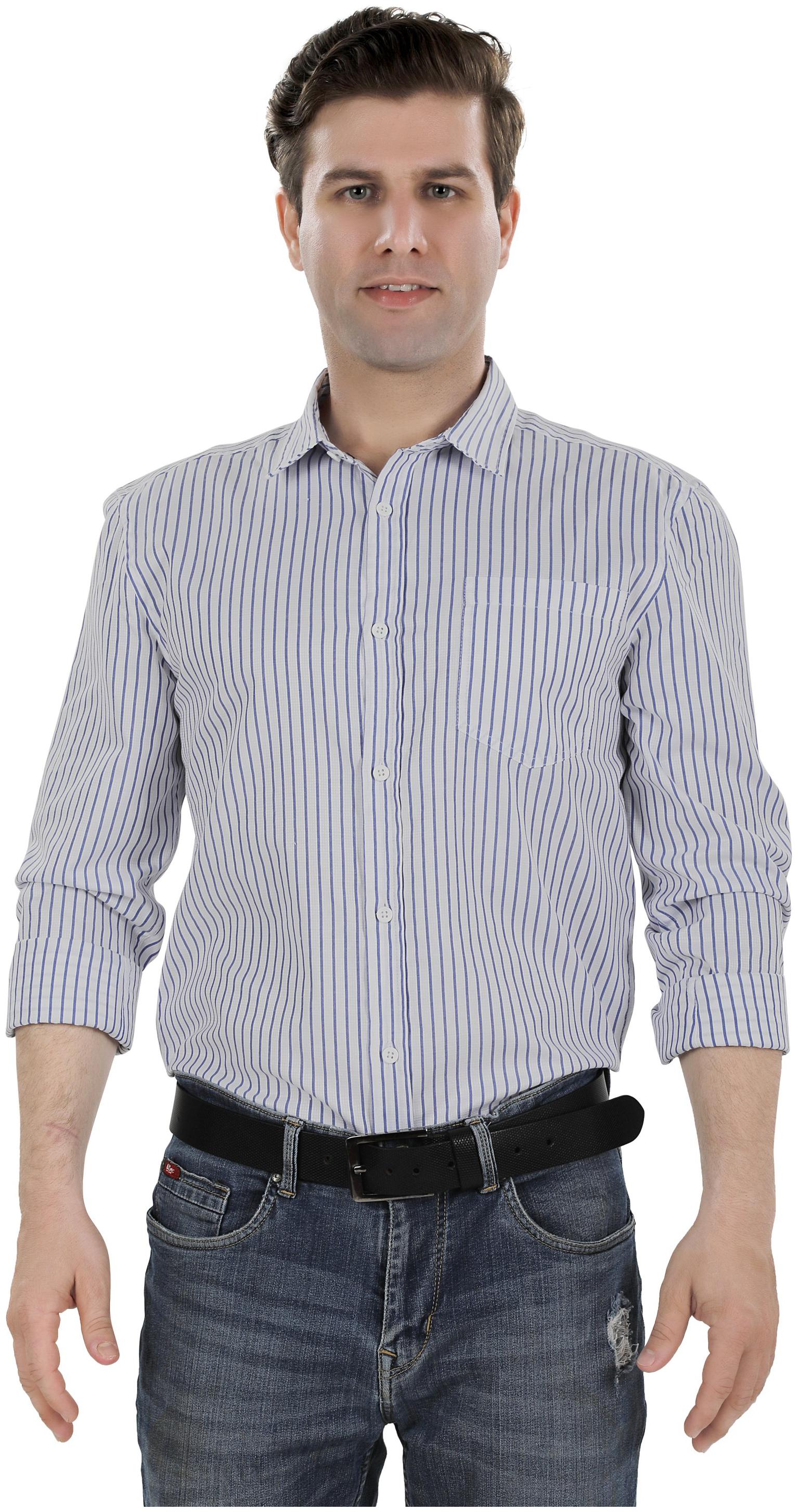 

Bonneville Men White Cotton Striped Shirt