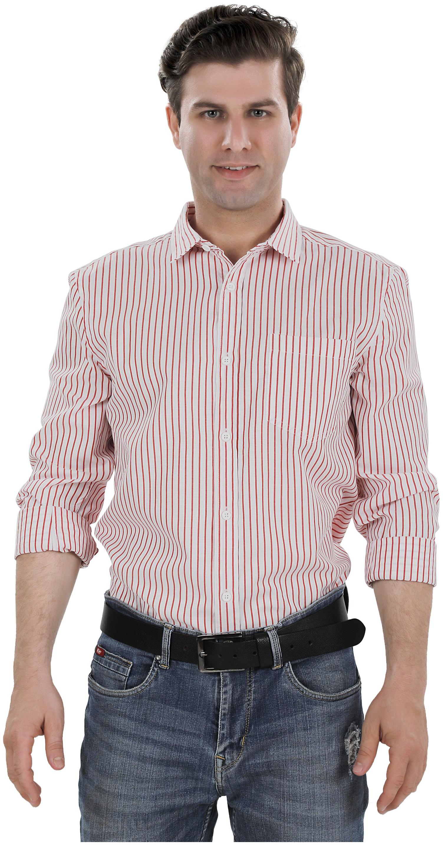

Bonneville Men White Cotton Striped Shirt