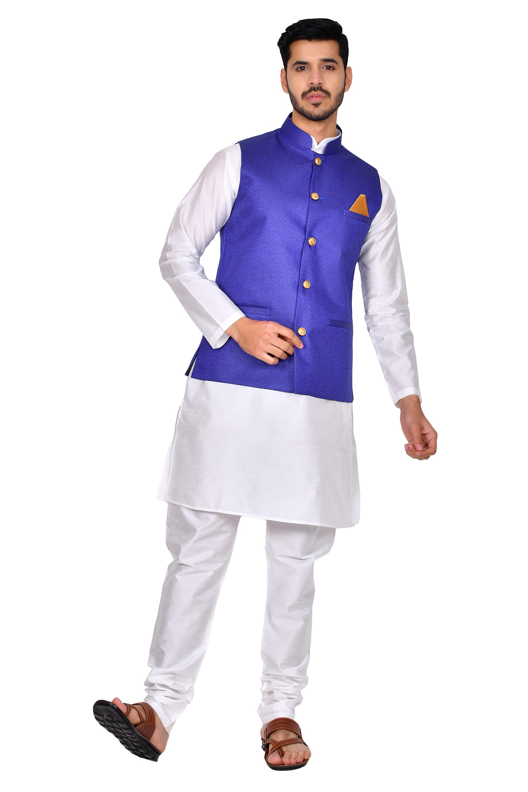 

Bonnier Blue Solid Kurta and Churidar With Nehru Jacket