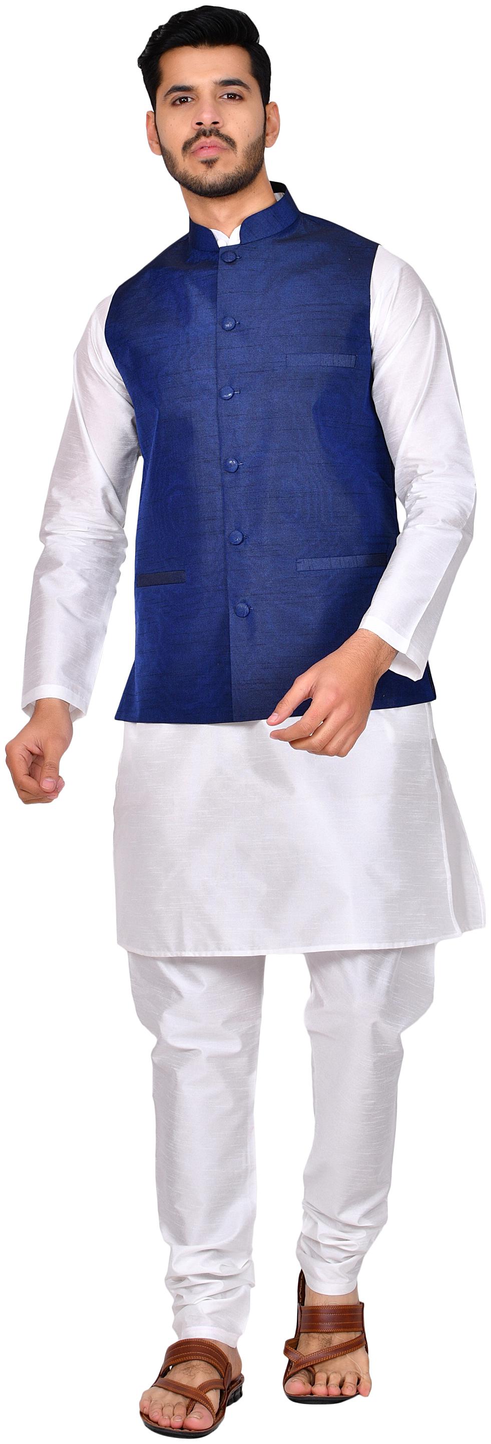 

Bonnier Blue Solid Kurta and Churidar With Nehru Jacket