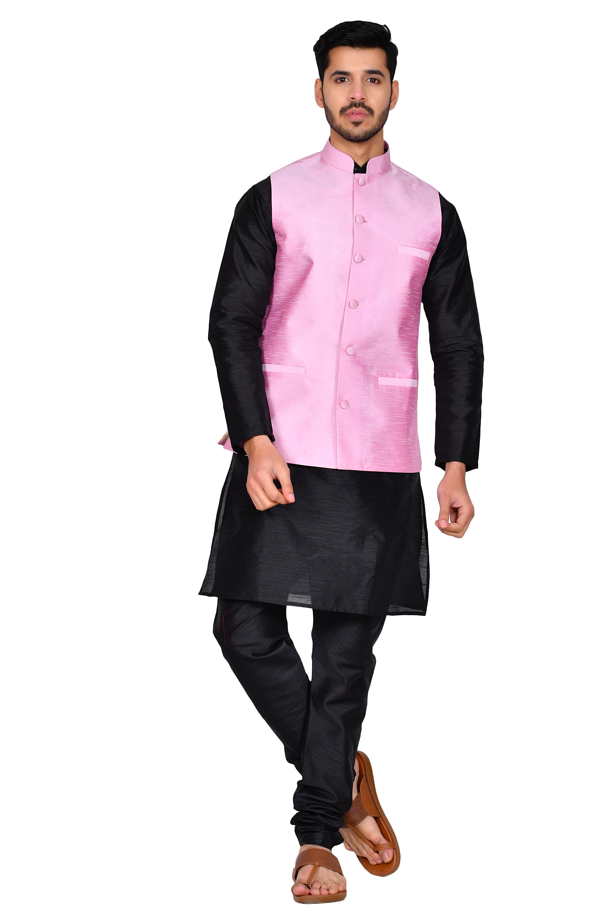 

Bonnier Pink Solid Kurta and Churidar With Jacket
